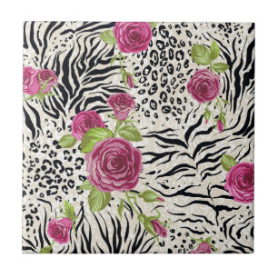 Roses On Animal Pattern Tile