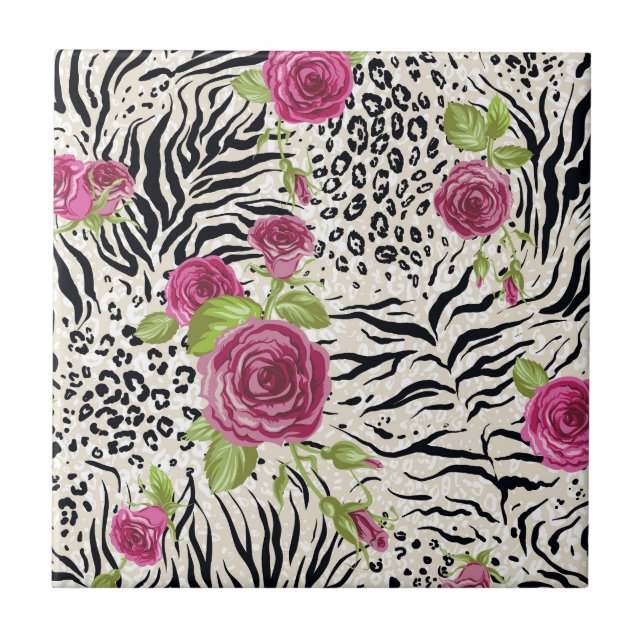 Roses On Animal Pattern Tile (Front)