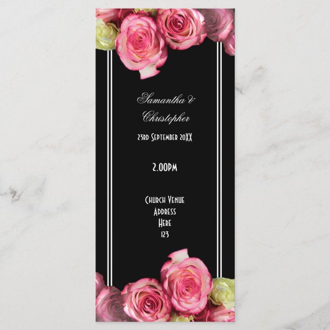 Roses on black church wedding program programme (Front)