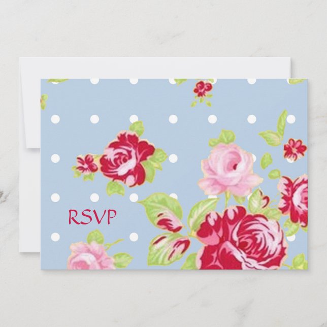 Roses On Blue Wedding Reception RSVP Invitation (Front)