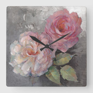 Roses on Gray Square Wall Clock