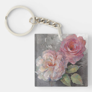 Roses on Grey Key Ring