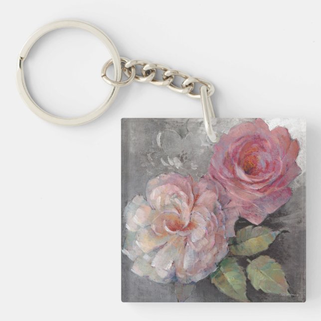 Roses on Grey Key Ring (Front)