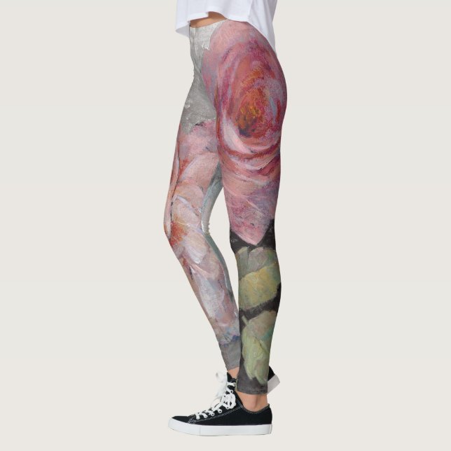 Roses on Grey Leggings (Left)