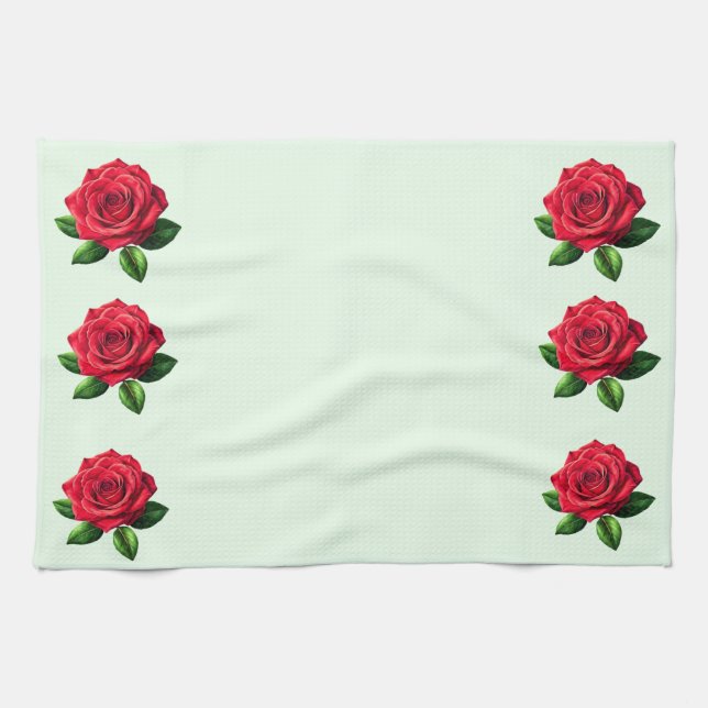 Roses On Pale Green Kitchen Towels (Horizontal)