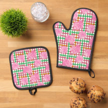Roses on Plaid Pattern - Pink, Green