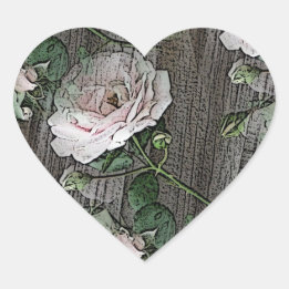 Roses on Weathered Wood Heart Sticker