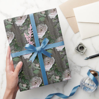 Roses on Weathered Wood Wrapping Paper