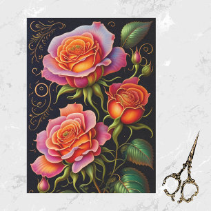 Roses Orange PInk Spray Illustration  Tissue Paper