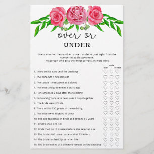 Roses over or under bridal shower game