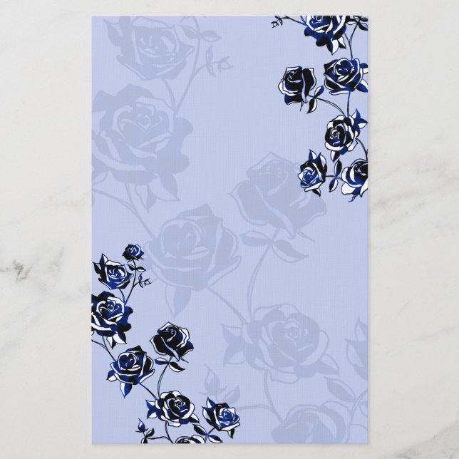 Roses Over Pale Blue Stationery (Front)