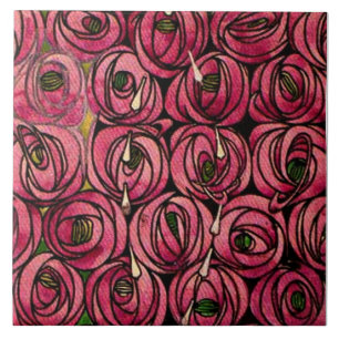 Roses, painting by Charles Mackintosh, Tile