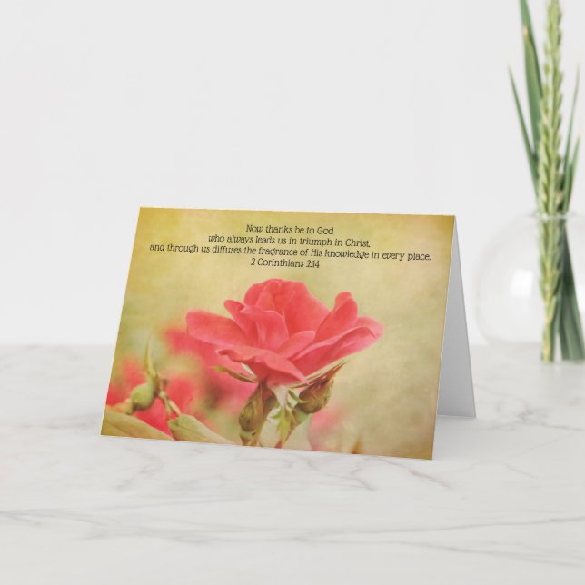 Roses Parchment Style Scripture 2 Corinthians 2:14 Card (Front)