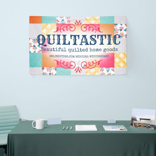 Roses patchwork quilt quilting craft show booth banner (Tradeshow)