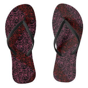 Roses Pattern R.DPnk 02b. Black BG Flip Flops