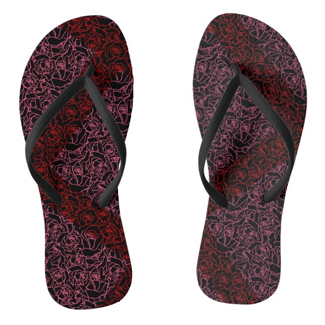 Roses Pattern R.DPnk 02b. Black BG Flip Flops (Footbed)