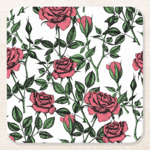Roses pattern square paper coaster