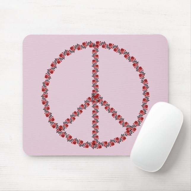 Roses Peace Sign Mouse Mat (With Mouse)