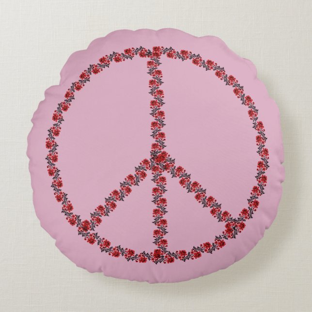 Roses Peace Sign Round Cushion (Front)