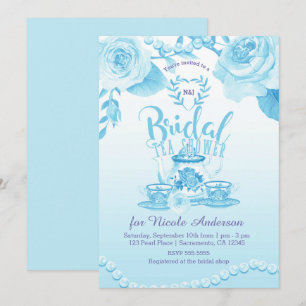 Roses & Pearls Elegant Blue Bridal Tea Shower Invitation