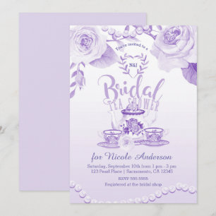 Roses & Pearls Elegant Purple Bridal Tea Shower Invitation