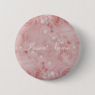 Roses pearls pink romantic name tags 6 cm round badge