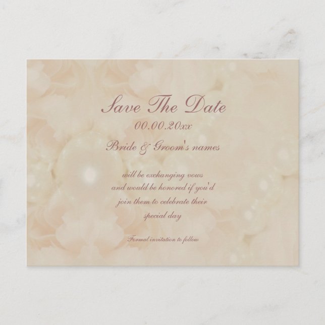 Roses pearls pink save the date invitations (Front)