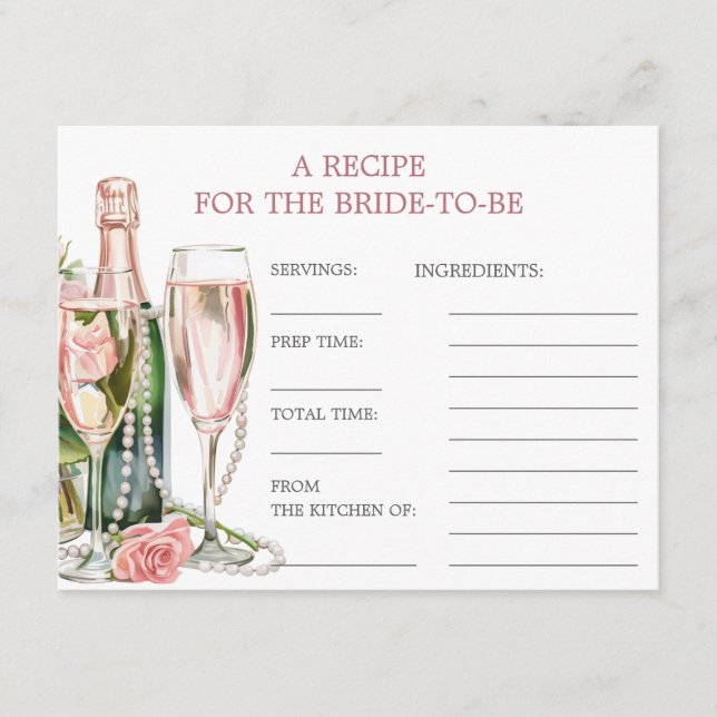 Roses Pearls & Prosecco Bridal Shower Recipe Card (Front)