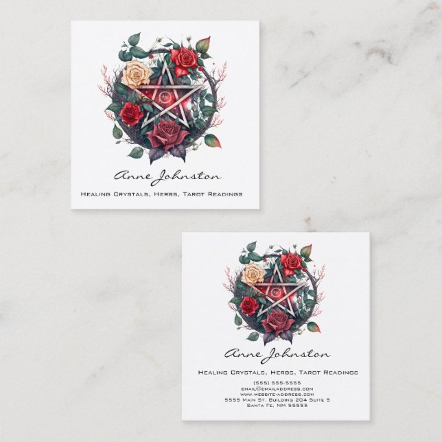Roses Pentagram Square Business Card (Front/Back)
