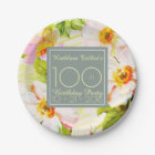 Roses Peonies 100th Birthday Party Paper Plate