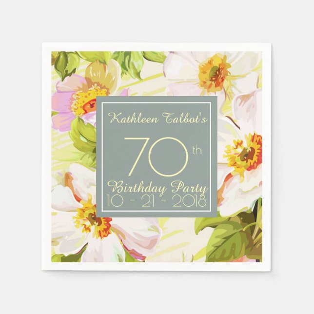 Roses Peonies 70th Birthday Party Paper Napkin (Front)