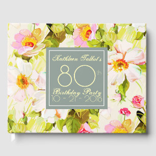 Roses Peonies 80th Birthday Party Guest Book