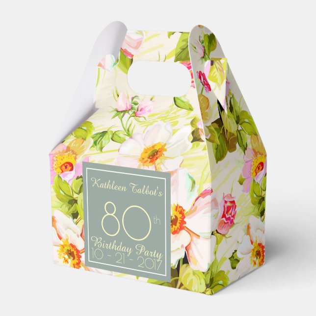 Roses Peonies 80th Birthday Thank You Favour Box (Front Side)