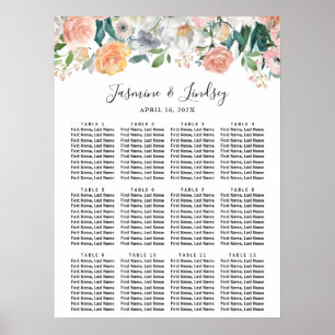 Roses Peonies Floral Wedding Seating Chart