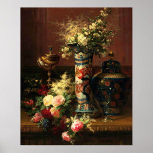 Roses, Peonies, Forget-me-nots in a Japanese Vase Poster