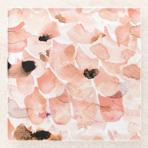 Roses, peony, and leaves, watercolor pattern. glass coaster