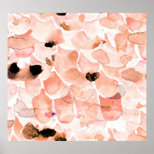 Roses, peony, and leaves, watercolor pattern. poster