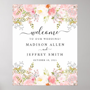 Roses Peony Blush Pink Floral Wedding Welcome Sign