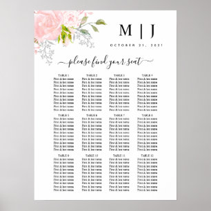 Roses Peony Blush Pink Wedding Seating Chart