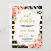 Roses & Perl Birthday Party Invitation