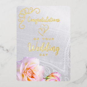 Roses Photo Christian Wedding Card Gold Foil