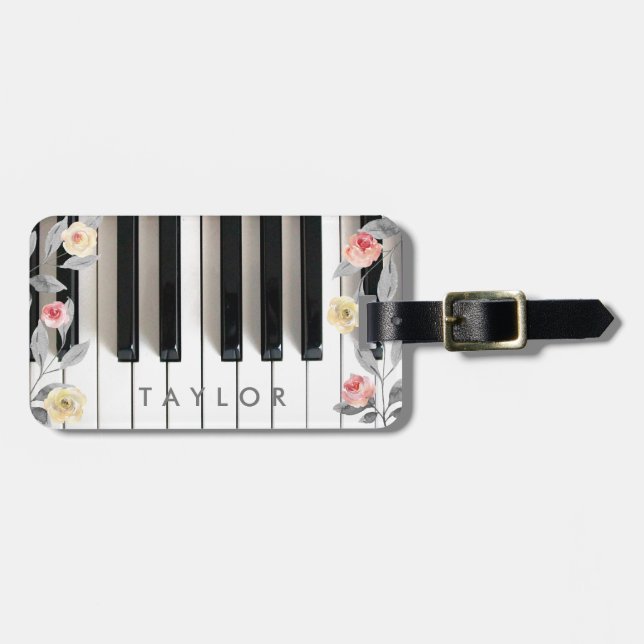 roses piano design luggage tag (Front Horizontal)