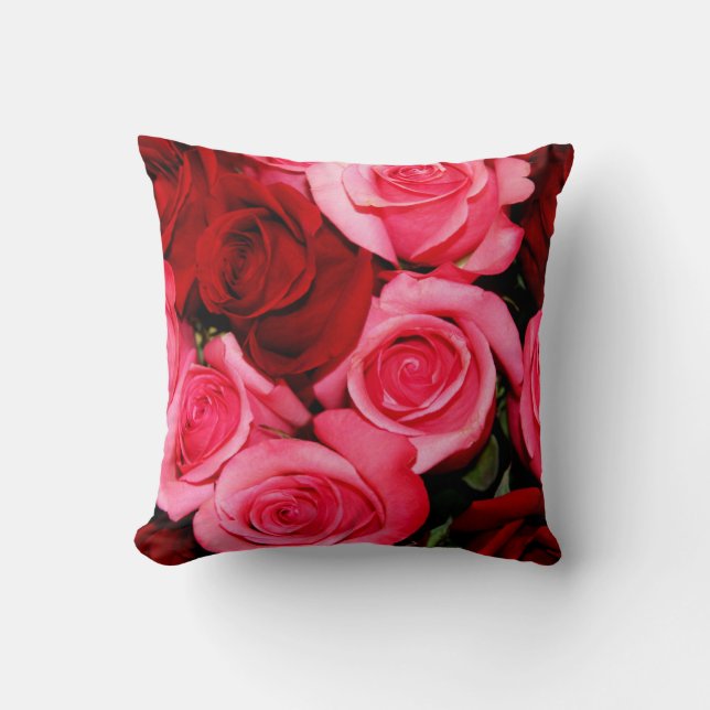 Roses, Pink and Red-Square Throw Pillow (Front)