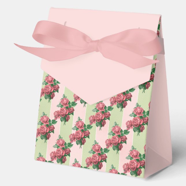 Roses Pink & Green Stripe Favour Box (Front)