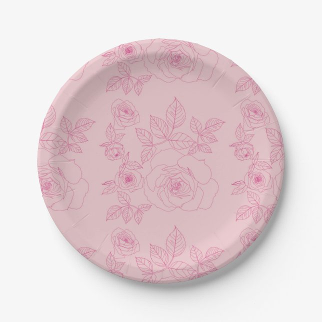Roses Pink Paper Plate (Front)