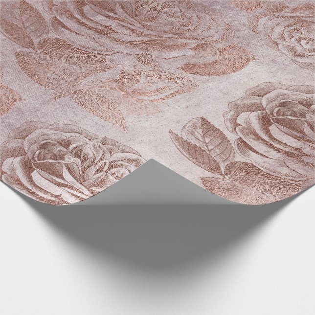 Roses Pink Rose Gold Metallic Floral Blush Powder Wrapping Paper (Corner)