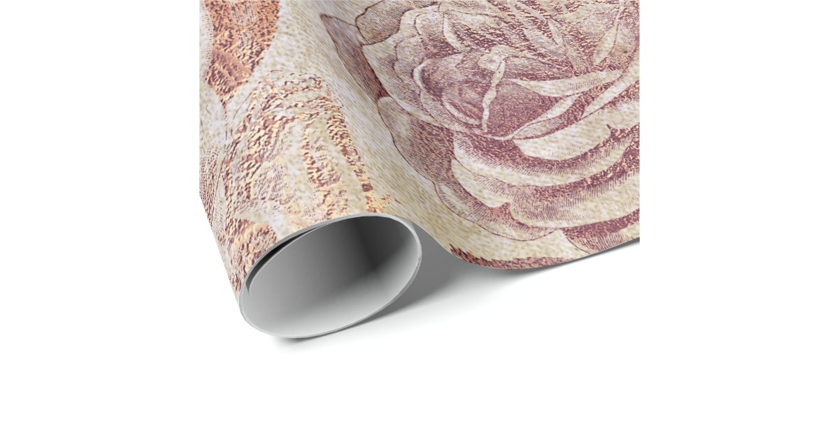 Roses Pink Rose Gold Metallic Floral Old Grungy Wrapping Paper Zazzle