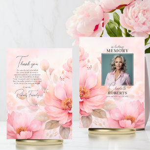 Roses Pink Sympathy Funeral Thank You   PHOTO Card