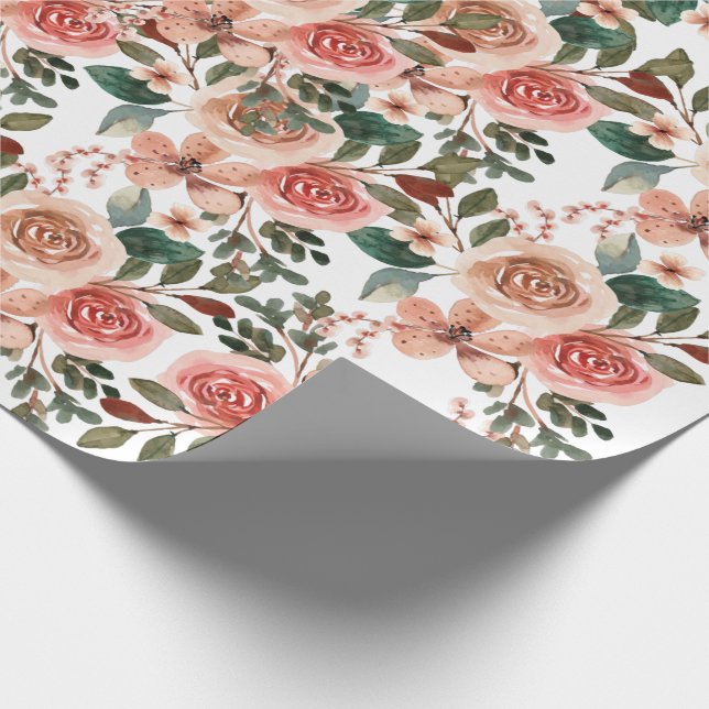 Roses pink watercolor bridal shower wedding gift wrapping paper (Corner)