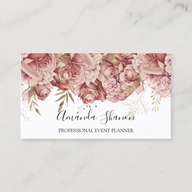 Roses Pink White Event Planner QR CODE Logo Business Card (Front)